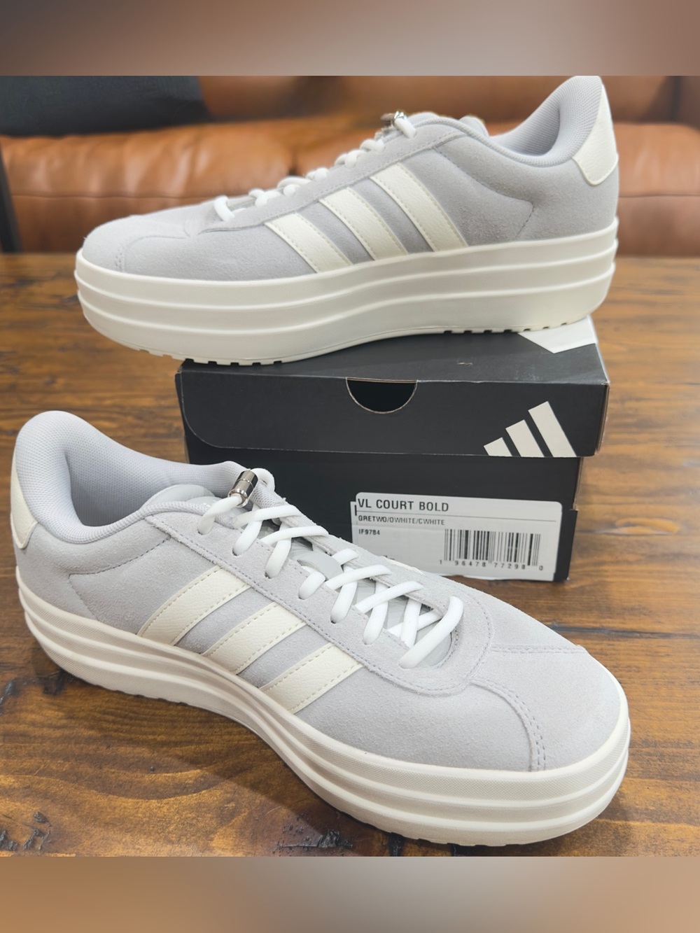 ADIDAS VL COURT BOLD PLATFORM SNEAKERS WOMENS 7.5 GREY/OFF WHITE/WHITE NIB